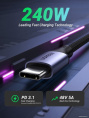 Кабель UGREEN US535 15311 USB-C to USB-C 240WPD Fast Charging Cable в оплетке. Длина: 1м. Цвет: серый космос