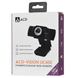 Веб-камера ACD-Vision UC400 CMOS 1.3МПикс, 1280x720p, 30к/с, микрофон встр., кабель USB 2.0 1.5м, шторка объектива, универс. крепление, черный корп. 551769 ACD-DS-UC400
