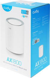 Маршрутизатор CUDY AX1800 Wi-Fi 6 Mesh Solution 1-Pack, Chipset MediaTek, Dual-Band, 802.11ax/ac/a/b/g/n,  1201Mbps at 5GHz + 574Mbps at 2.4GHz, 2 Gigabit Ethernet Ports, 4 internal antennas,  MU-MIMO, DDNS, Zerotier/Wireguard/OpenVPN/IPSec/L2TP/PPTP VPN,