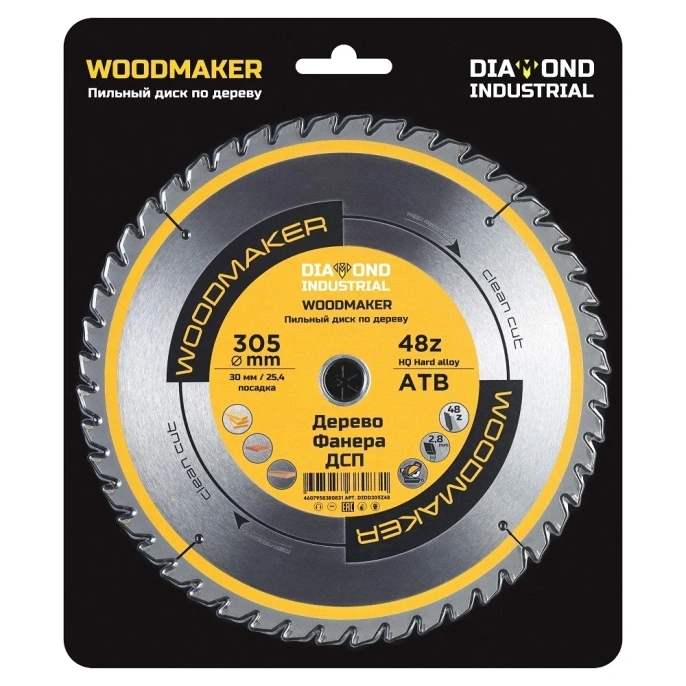 Диск пильный по дереву Woodmaker 305x30/25.4 мм, Z=48 атв Diamond Industrial DIDD305Z48