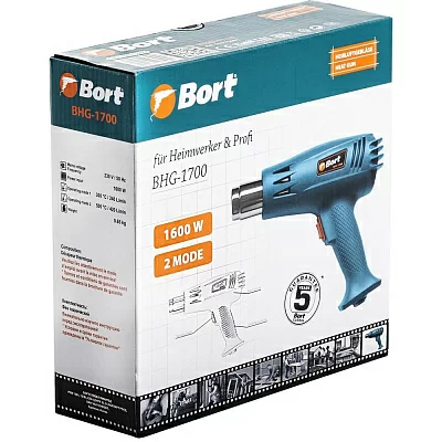 Bort BHG-1700 91275691 Фен технический { 1600 Вт, 2 режима, 240 л/мин, 0.65 кг }