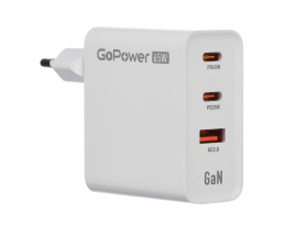 Сетевое З/У/ Сетевое З/У GoPower GPQC10 1USB+2Type-C 65W QC3.0 GAN белый 00-00028405