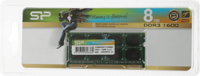 Оперативная память Silicon Power SP008GBSTU160N02 DDR3 - 1x 8ГБ 1600МГц, для ноутбуков SO-DIMM , Ret