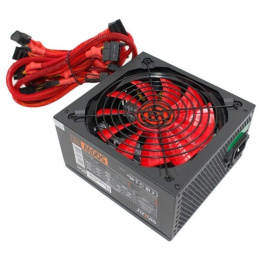 Блок питания Ginzzu PC500 14CM Red 80+ black,APFC,24+4p,2 PCI-E 6+2 , 5*SATA, 4*IDE,оплетка, кабель питания,цветная коробка