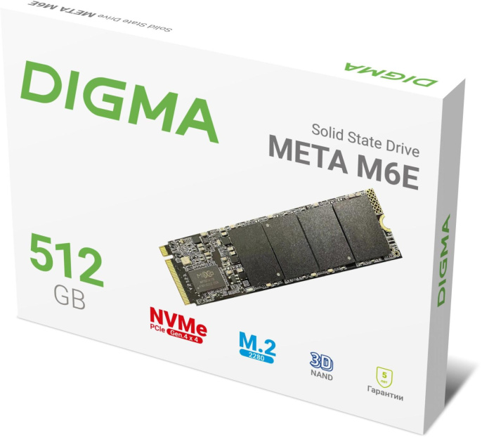 SSD накопитель Digma Meta M6E DGSM4512GM6ET 512ГБ, M.2 2280, PCIe 4.0 x4, NVMe, M.2, rtl