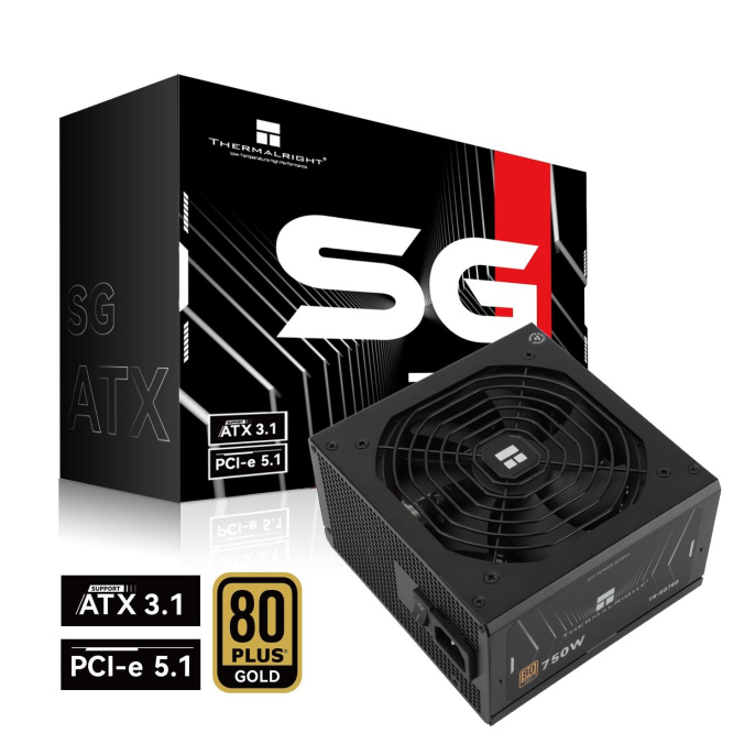 Блок питания 750W/ Power Supply Thermalright, 750W 80+ Gold ATX, 3.1, PCIe 5.1, Full modular, 1x24 20+4 pin 600mm, 2xCPU 8 4+4 pin 650mm, 2xPCIe*2 8 6+2 pin 650+150mm, 1x12VHPWR PCIe 5.1 12+4pin 600mm, 2xSATA*4 450+150+150+150mm, 1xMOLEX4pin*3 500+150+15 