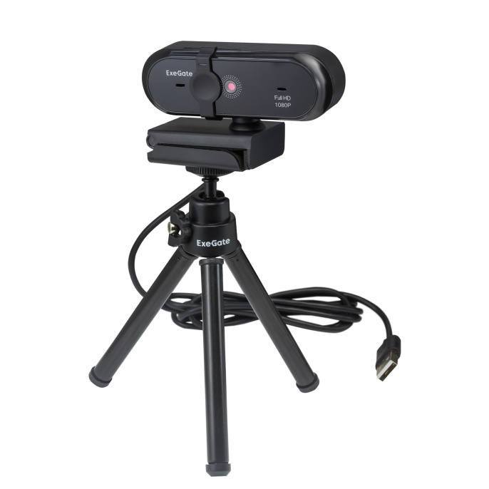 Веб-камера широкоугольная ExeGate Stream C925 Wide Full HD T-Tripod 2Мп, 1920х1080, 1080P,30fps, защитная шторка, телескопический штатив Tripod Tele Ball, EX294484RUS