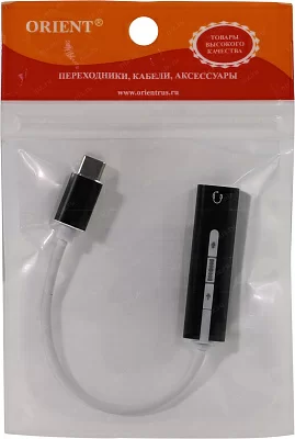 ORIENT AU-05PLB, Адаптер USB to Audio (звуковая карта), jack 3.5 mm (4-pole) для подключения телефонной гарнитуры к порту USB Type-C, кнопки: громкость +/-, играть/пауза/вперед/назад; Windows/Linux/MA