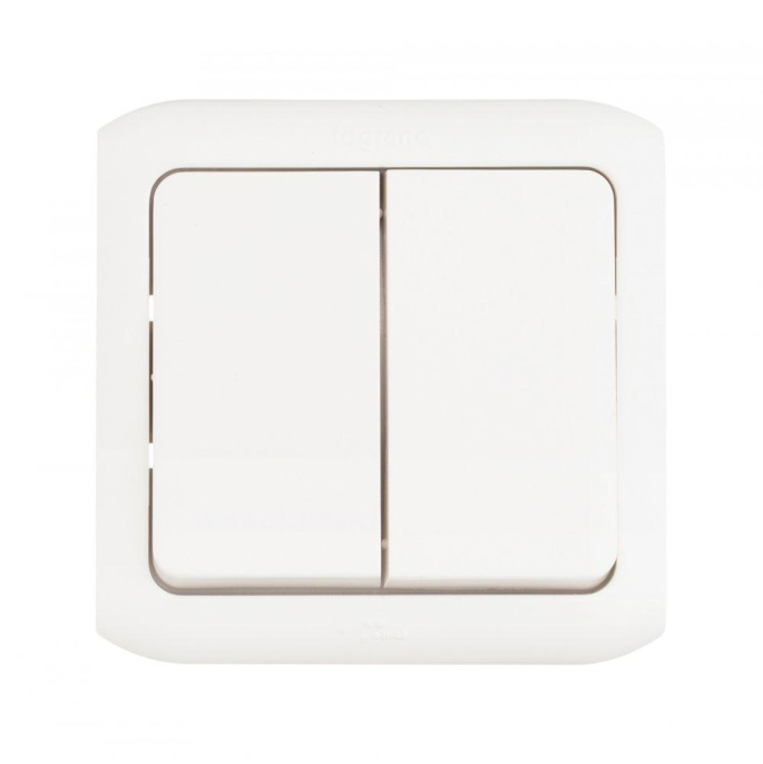 Выключатель Legrand Quteo 2-клавишный, установка открытая, IP44, белый [782302]