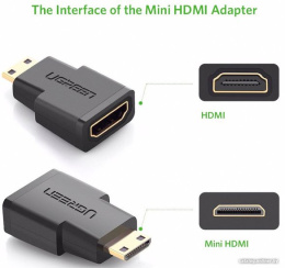 Кабель-переходник UGREEN 20101 Mini HDMI (M) to HDMI 2.0 (F), передача аудио и видео, Black
