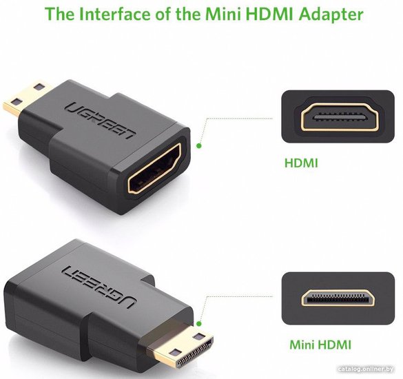 Кабель-переходник UGREEN 20101 Mini HDMI (M) to HDMI 2.0 (F), передача аудио и видео, Black