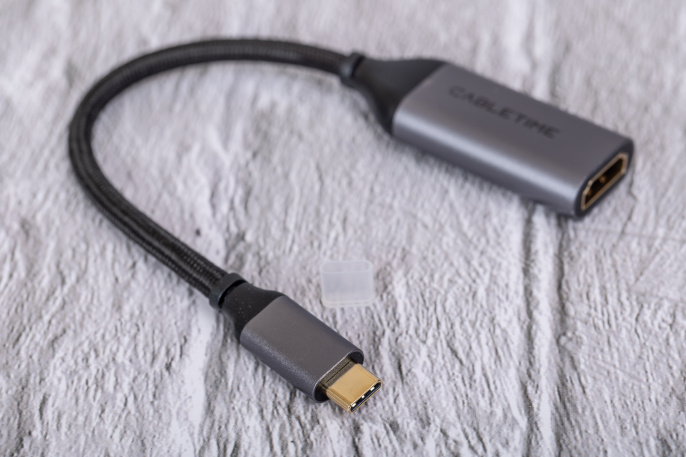 Кабель-адаптер CABLETIME CP10B (CT-C160-PU31-CMHDFn1-S0.2) 0.2 м, USB Type-C - HDMI, 4K/60 Гц, коаксиальный, нейлоновый