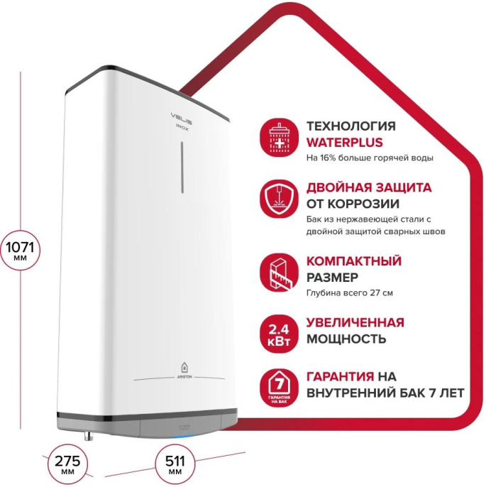 Водонагреватель Ariston Velis Style R 80 2.4кВт 80л электрический настенный/белый