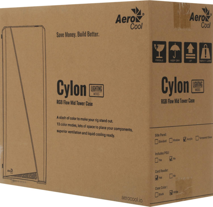 Корпус ATX Aerocool Cylon, Midi-Tower, без БП,  белый [cylon wh]