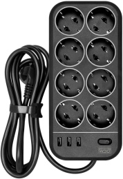 Сетевой фильтр POWERCOM SP-08 USB03AB 1.8М, 1.8м, черный