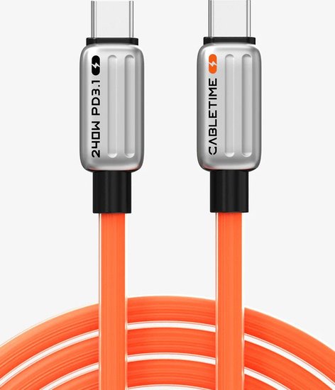Кабель USB-C CABLETIME CU04L (CT-CM240-ZSO2) 2 м, 480 Мбит/с, 240 Вт, PD 3.1 и QC 4.0., оранжевый,  для быстрого заряда смартфонов и ноутбуков