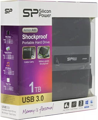 Жесткий диск Silicon Power USB 3.0 1Tb SP010TBPHDA60S3K A60 SP010TBPHDA60S3K Armor 2.5" черный