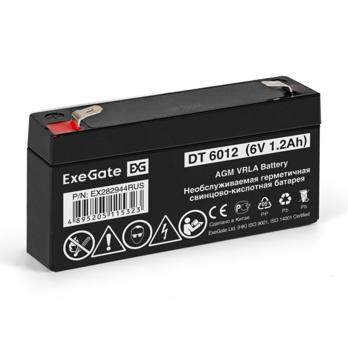 Аккумуляторная батарея ExeGate DT 6012-F1 (6V 1.2Ah, клеммы F1) EX282944RUS