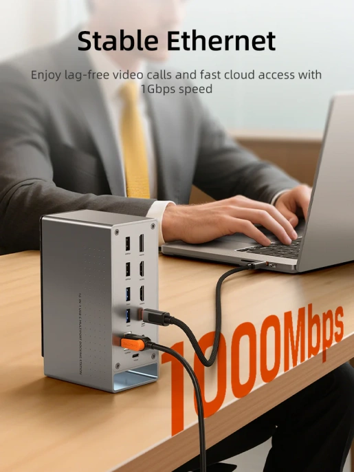 Многопортовая док-станция CABLETIME CB18D (CT-DK181-AG) 18-В-1 8K USB-C с поддержкой macOS MST на Chipset DL6950 (поддерживает 3 экрана)