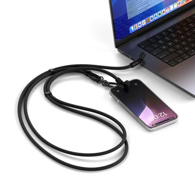 Зарядный кабель - ремень через плечо Satechi OntheGo Crossbody Lanyard Cable 60W. Длина: 1.5м. Цвет: черный (ST-LOTGLK)