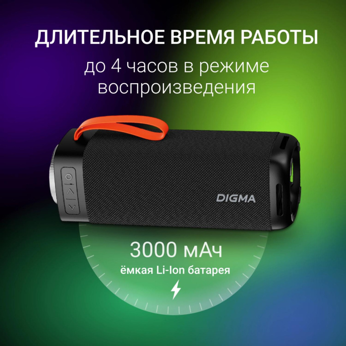 Колонка порт. Digma D-PS1522 черный 60W 2.0 BT 10м 3000mAh (PS1522B)