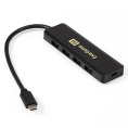 USB-Хаб концентратор 4-в-1 ExeGate DUB-4CP/1 кабель-адаптер USB Type C -- 4xUSB3.0, доп. разъем USB Type-C для подключения источника питания, Plug&Play, черный EX293986RUS