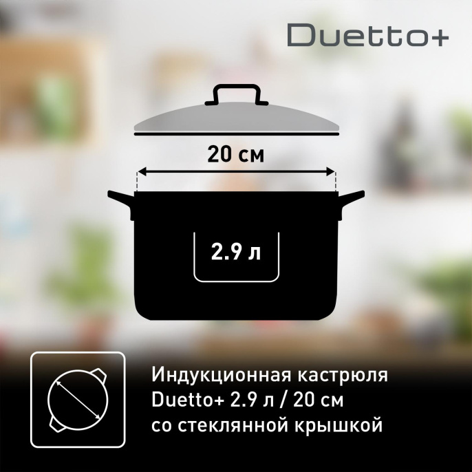 Кастрюля Tefal Duetto+ G7194455 2.9л. d 20см с крышкой серебристый 2100113151