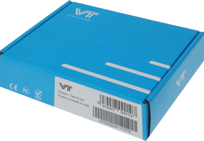 Наушники с микрофоном VT VT6200-D черный/серебристый 2.1м накладные USB оголовье VT6200-D