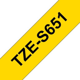 TZES651 - Плёнка повышенной адгезии для наклеек Brother TZES-651 чёрный шрифт на жёлтой основе, 24мм*8м