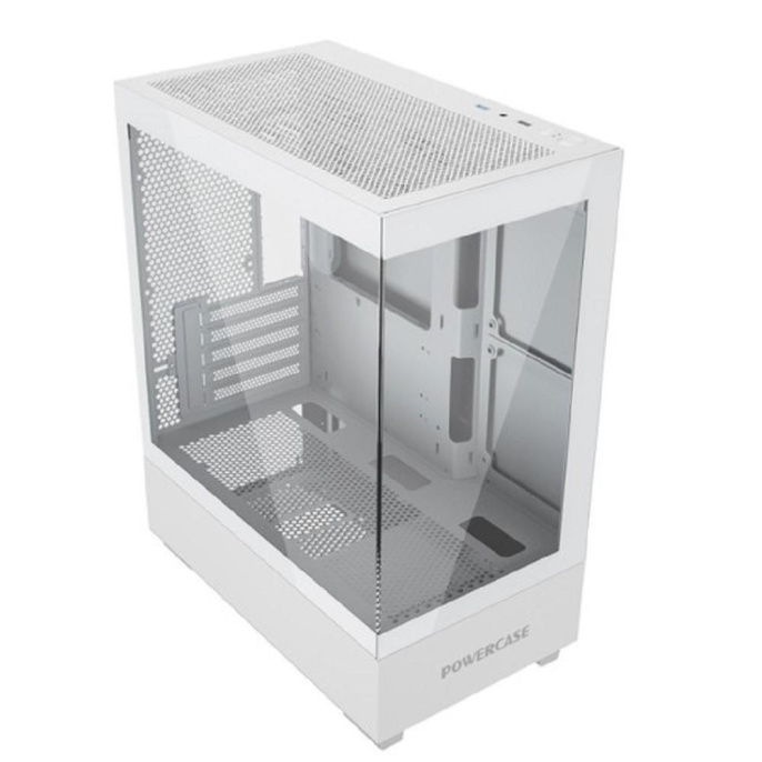 Корпус MicroATX Без БП Powercase Vision Micro M CVMMW-L0 Tempered Glass, 1xUSB 2.0, 1xUSB-A 3.2 5Гбит/с, 7x120mm No Fan, HD Audio+Mic, VGA MAX 340mm, CPU MAX 160mm, пылевые фильтры White