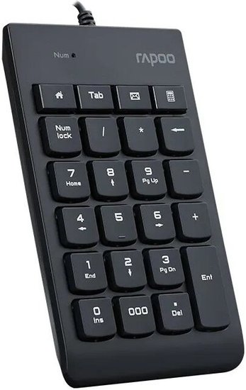 Цифровой блок проводной RAPOO K10-BL, цвет - черный 13323