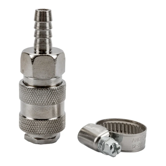 Муфта быстроразъемная с фиксирующим хомутом под шланг (D=8 мм; 10 атм.) Andycar QR-М08