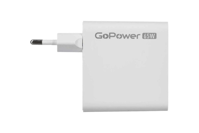 Сетевое З/У/ Сетевое З/У GoPower GPQC10 1USB+2Type-C 65W QC3.0 GAN белый (00-00028405)