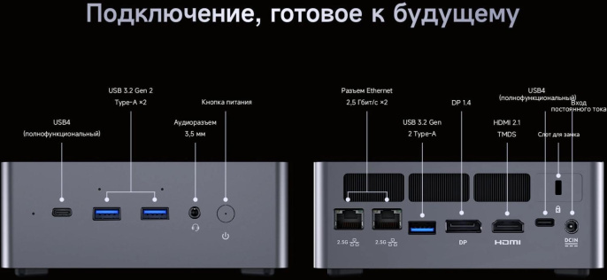 ПК Мини Chuwi AuBox Ryzen AI 9 365 2 32Gb SSD1Tb Radeon 880M Windows 11 Pro 2x2.5GbitEth WiFi BT 120W серебристый/черный (17131075)