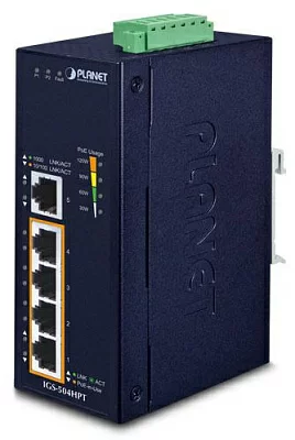 Коммутатор PLANET IGS-504HPT IP30 5-Port Gigabit Switch with 4-Port 802.3AT POE+ (-40 to 75 C)
