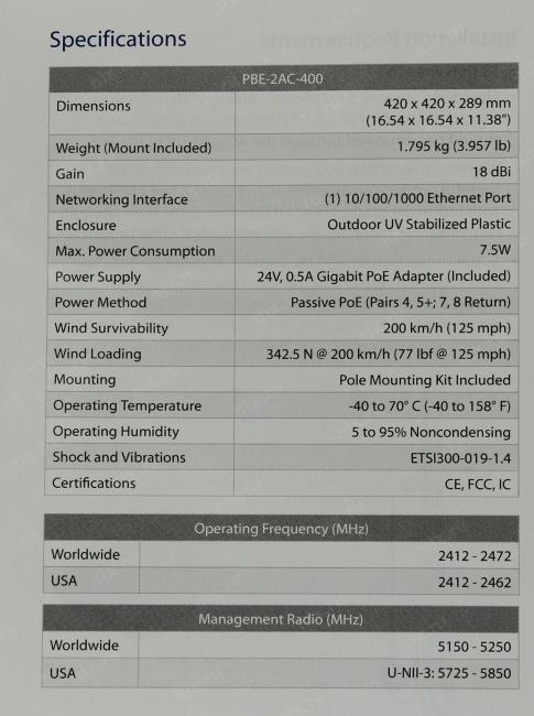 Точка доступа Ubiquiti PowerBeam PBE-2AC-400,  2.4ГГц,  1xRJ45,  белый