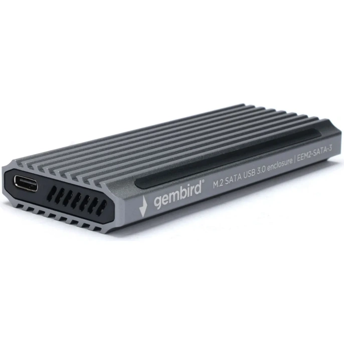 Внешний корпус Gembird USB 3.1 для M2 SATA, порт Type-С, RGB подсветка, металл, серебристый, EEM2-SATA-3