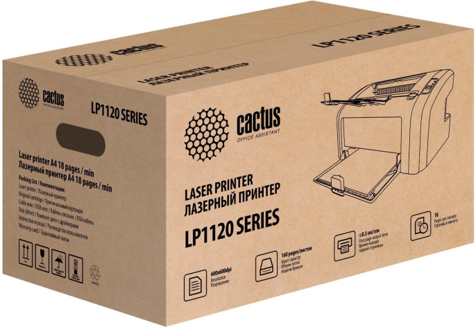 Принтер лазерный Cactus CS-LP1120NWW картридж + кабель USB, Ethernet, черно-белая печать, A4, белый