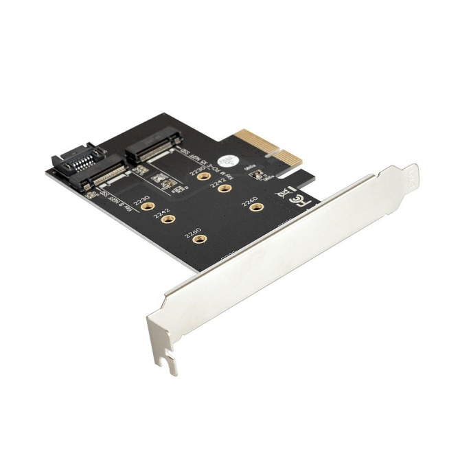 Переходник ExeGate EXE-509 M.2 B key - SATA + M.2 M Key - PCI-E x4, для установки SSD M.2 B key и M key в слот PCI-E EX283713RUS