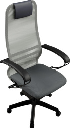 Кресло МЕТТА SU-B-8, сетка/ткань, до 120кг, топ-ган, фиксированные подлокотники,  светло-серый