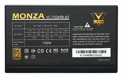 Блок питания Formula ATX 750W MONZA VL-750APB-85 80+ bronze (24+4+4pin) APFC 120mm fan 7xSATA RTL