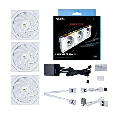 Lian Li G99.12RTL3W.R0 Комплект вентиляторов (3шт.) UNI FAN TL LED 120 Reverse White /12RTL3W/ 120х124х28мм (PWM, ARGB, 200-2600 об/мин, 33dBa)