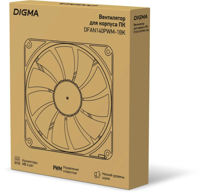 Вентилятор Digma DFAN140PWM-1BK 140мм, 4-pin, 1500об/мин, 11 - 28 дБ, черный, Ret
