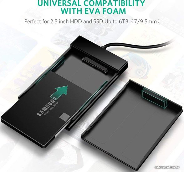 Бокс внешний для жесткого диска Ugreen US221 (30847) 2.5 Inch Hard Drive Box с кабелем USB 3.0. Длина кабеля: 30 см. Цвет: черный 30847_