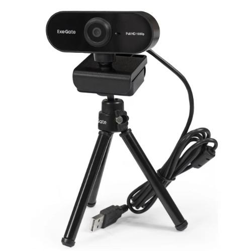 Веб-камера широкоугольная ExeGate Stream C925 Wide Full HD T-Tripod 2Мп, 1920х1080, 1080P,30fps, защитная шторка, телескопический штатив Tripod Tele Ball, фиксированный фокус, широкоугольный 4-линзовый объектив 79°, микрофон с шумоподавлением, универсаль