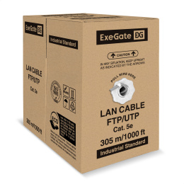 Кабель ExeGate FUTP4-C5e-CCA-S24-IN-PVC-GY-305 FTP 4 пары кат.5e CCA, 0.52мм 24AWG , экран, 305м, серый, PVC EX301074RUS