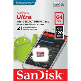 Micro SecureDigital 64GB SanDisk Ultra Class 10, UHS-I, R 120 МБ/с, SDSQUA4-064G-GN6MN без адаптера SD