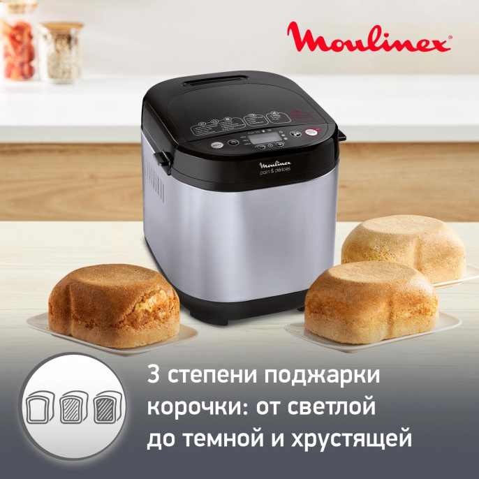 Хлебопечь Moulinex Pain & Delices OW240E30 650Вт серебристый/черный 7211002289