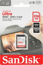 Карта памяти SDXC UHS-I Sandisk Ultra 80 256 ГБ, 150 МБ/с, Class 10, SDSDUNC-256G-GN6IN, 1 шт.