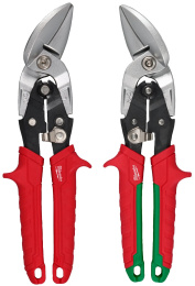 Ножницы по металлу Milwaukee 4932499017 2шт офсетные, зазубренные режущие кромки, торсионная пружина, механизм блокировки одной рукой, смещенные, тройная маркировка направления резки, эргономичные и прочные литые ручки, в комплект входят: 1 x левые офсет